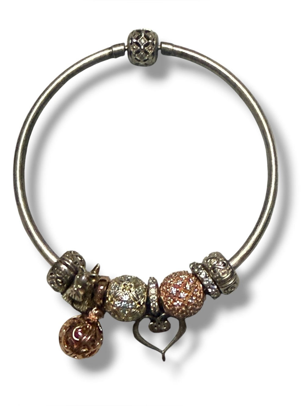 Michael Hill 925 Sterling Silver Charm Bangle Bracelet Bundle | Rose Gold Pavé
